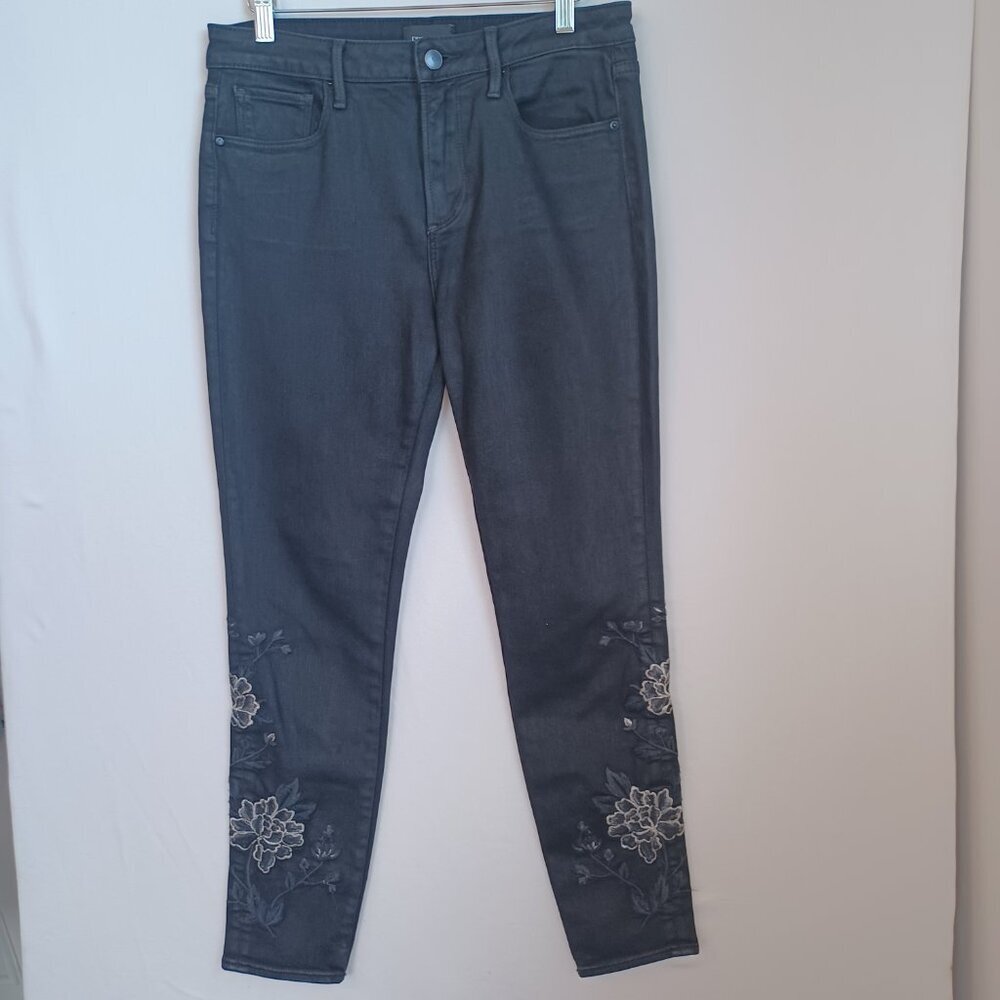 Driftwood Embroidered Jeans Black Silver Rose Jackie‎ High Rise Womens W28 L28
